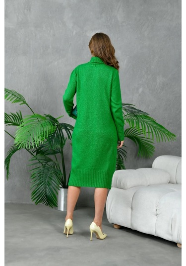 Kadın Balıkçı Yaka Kışlık Triko Elbise Yeşil