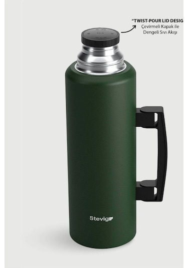 Stevig St-206 4 Camp Klasik Vakumlu Kulplu Çelik Termos 1.5lt Green Yeşil