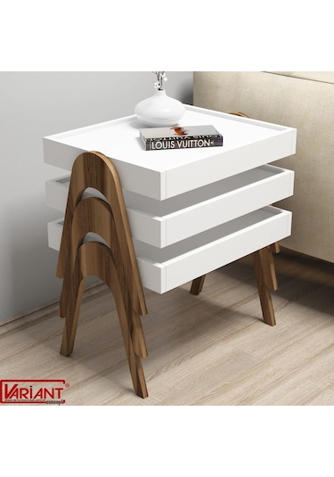 Variant Roma Tepsi Zigon Sehpa Ceviz-Beyaz