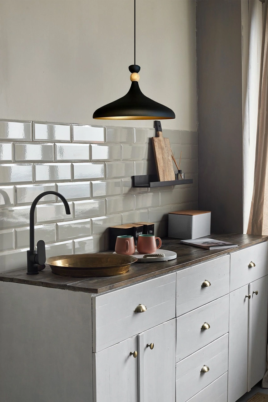 Champion Siyah Ahşap Şapka Tekli Avize Sarkıt Salon Mutfak Cafe Butik Lamba Aydınlatma Avizeler Siyah