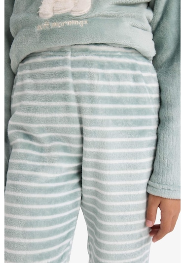 Defacto Kız Çocuk Pijama Takımı Polar Uzun Kollu Üst Uzun Alt D1087a825wngn1123 Yeşil