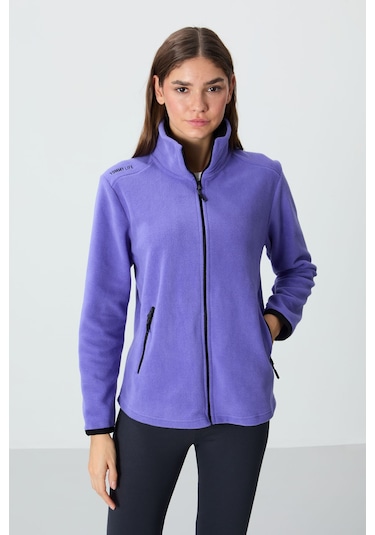 Tommy Life Eflatun Dik Yaka Fermuarlı Rahat Form Kadın Polar Sweatshirt - 97173 Eflatun