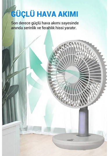 Otomatik Dönebilen Masa Üstü Lamba Özellikli Usb Şarjlı Mini Fan 4000 Mah Vantilatör