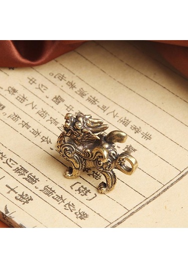 Jms Heykeli Heykelcik Zenginlik Pirinç Dekor Refah Çin Tarzı Süs Qilin Ejderha Şans Hayvan Fengshui Vintage