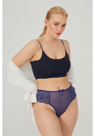 Dantelli Tül Detaylı Büyük Beden Kadın Brezilya 7'Li Paket Külot-Çok Renkli