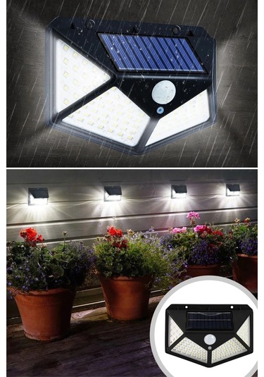 Buffer 100 Ledli 3 Farklı Aydınlatma Ayarlı Solar Güneş Enerjili Hareket Sensörlü Bahçe Duvar Lamba Çok Renkli