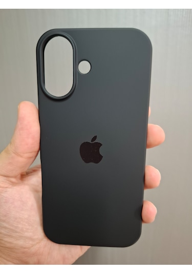İphone 17 Uyumlu Logolu İçi Kadife Silikon Lansman Kılıf Siyah