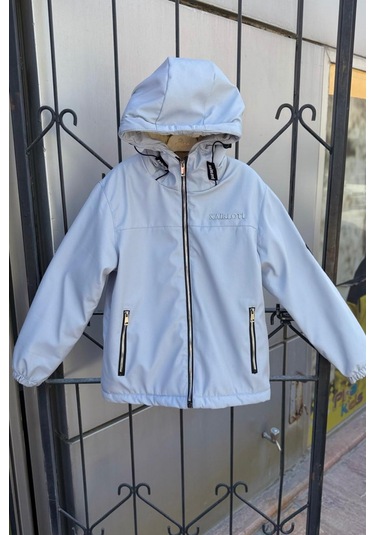 Erkek Çocuk Sabit Kapüşonlu Metal Armalı İçi Kürklü Mont Km3987 Gri