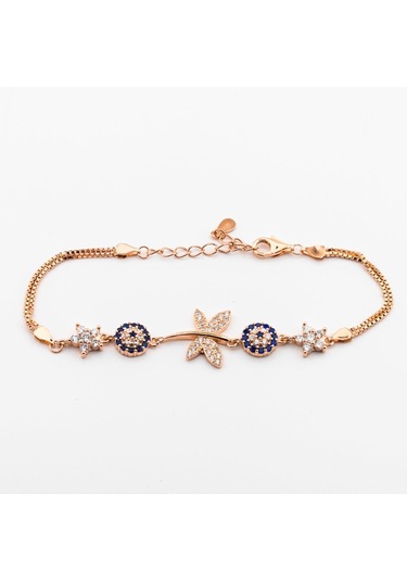 925 Ayar Gümüş Rose Nazar Boncuklu Yusufçuk Kadın  Bileklik