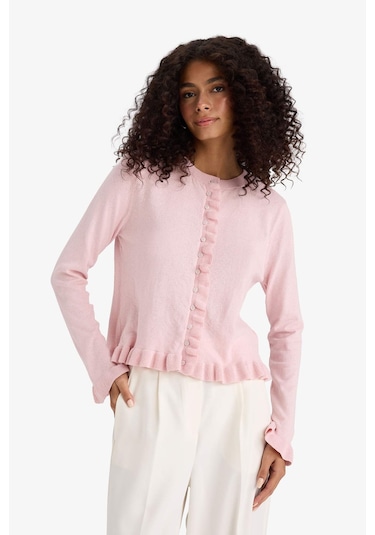 Defacto Regular Fit Bisiklet Yaka Hırka F7163ax25hspn189 Pembe
