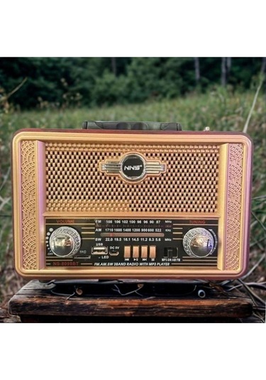 Ns-8098 Retro, Nostaljik, Ahşap Tasarım Bluetooth Hoparlörlü, Şarjlı, Taşınabilir Fm/am Destekli Radyo-445