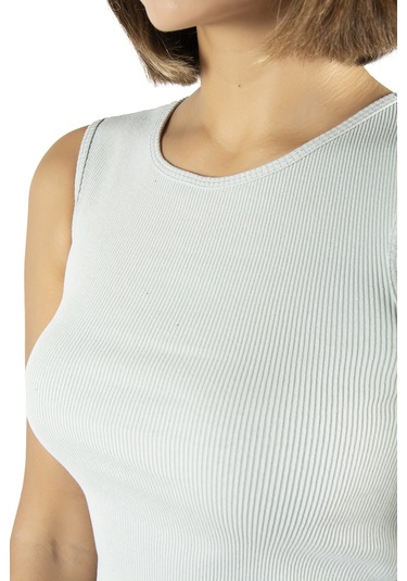 2'li Paket Antrasit Yeşil Fitted/vücuda Oturan Crop Halter Yaka Fitilli Esnek Örme Bluz Atlet Antrasit-yeşil