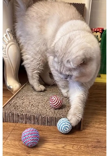 Ip Sarma Renkli Kedi Oyun Topu 4 Cm 1 Adet Kedi Oyuncağı