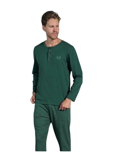 Pijadore Erkek %100 Pamuk Süprem Mevsimlik Uzun Kollu Pijama Takımı 1931 Yeşil