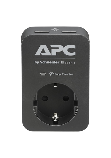 Apc By Schneider Electric PME1WU2B-GR Tekli Akım Korumalı Priz 2 USB Hızlı Şarj Çıkışlı Siyah