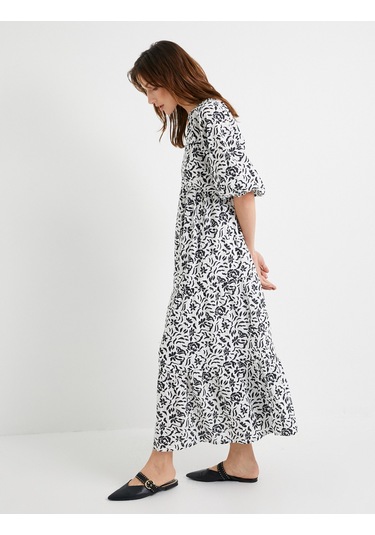 Koton Midi Çiçekli Elbise Balon Kol V Yaka Volanlı Pamuklu Siyah Desenli 4sak80100pw Siyah Koton Midi Çiçekli Elbise Balon Kol V Yaka Volanlı Pamuklu Siyah Desenli 4sak80100pw Siyah
