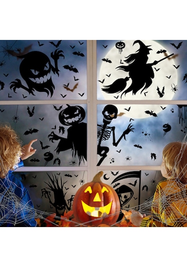 Dianziye Halloween Penceresi Elektrostatik Sticker 8 Adet: Kâbus, Cadı, Koca Ağız, Şeytan, Kemer, Hayalet Ağaç, Balkabak Hayali,ölü Adam - Tekrarlı Kullanım, Zımba Yok, Parti Dekorasyonu Diğer