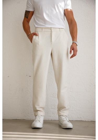 Braccas Erkek Esnek Dokulu Slim Fit Bej Pantolon Bej