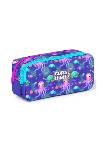 Coral High Kids Lavanta Turkuaz Deniz Temalı İki Bölmeli Kalem Çantası 12096 Lavanta