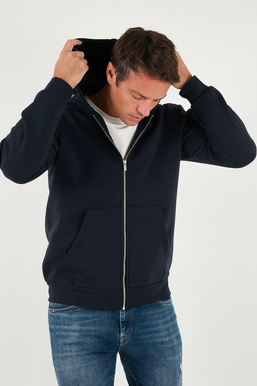 Buratti Regular Fit Kapüşonlu Fermuarlı Içi Tüylü Yumuşak Şardonlu Kışlık Erkek Sweat 5905340 Koyu Lacivert