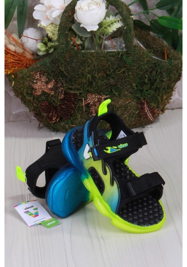 Vicco 332.p25y.256 Jack Siyah Rahat Esnek Işıklı Erkek Çocuk Sandalet Siyah