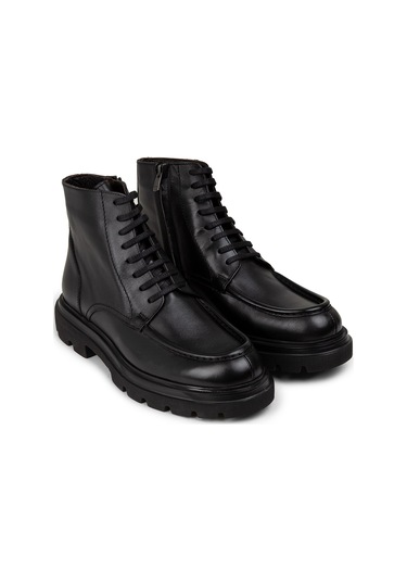 Deery Hakiki Deri Siyah Yüksek Taban Fermuarlı Erkek Bot - 01979msyhe01