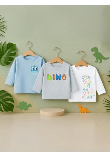 Civil Baby Dıno Baskılı 3'lü Set 6-18 Ay Sweatshirt Çok Renkli