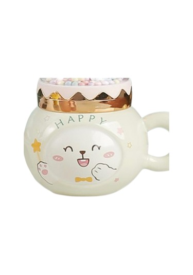 Suntek Sevimli Tavşan Kahve Kupaları Kapaklı Ve Ev Beyaz-mutlu Beyaz Mutlu