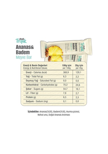 Ananas Ve Badem Aromalı Meyve Bar 35 G Meyve İçeren Pratik Atıştırmalık 2 Adet