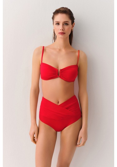 Suwen Metal Aksesuarlı Straplez Bikini Üst Sbn25540c082 Kırmızı
