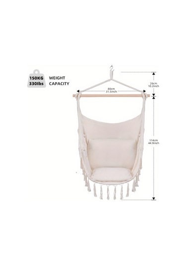 Bej Püsküllü Halat Hamak Sandalye