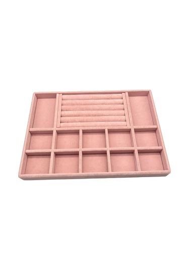 Yerli Üretim Istanbul Model Süet Kumaş Pembe Renk Çekmece Içi Takı Düzenleyici Stand Çok Renkli