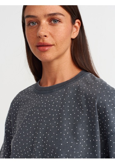 Dilvin Taş Baskılı Oversize T-shirt Antrasit