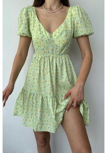 Yeşil Sırt Dekolteli Elbise Yeşil