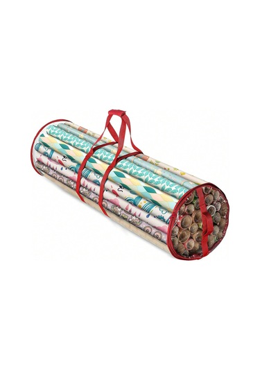 Padalink Pvc Noel Paket Kağıdı Depolama Çantası - Şeffaf, Taşınabilir, 40 İnç, Kollü Ve Zipli, Büyük Kapasiteli Kırmızı