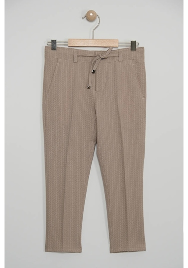 Erkek Çocuk Çizgili Ceket Gömlek Pantolon Papyonlu Takım Elbise Te.1001y Vizon