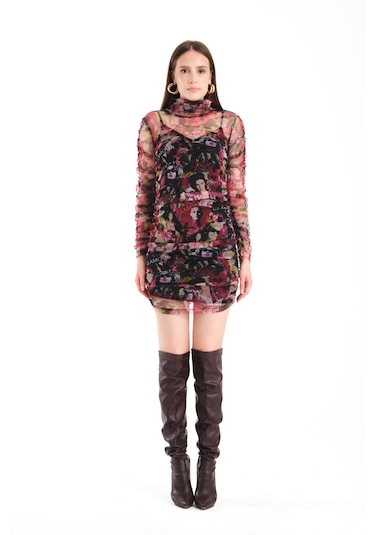 Büzgülü Tül Elbise Pembe