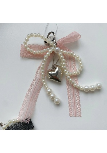 Dawndesslo 2025 Yeni Kore Moda Inci Yay Anahtarlık Kalp Kolye Y2k Aksesuar Kız Çantasıgri Gri