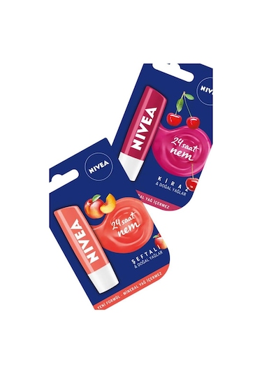 Nivea 24H Şeftali - Kiraz Nemlendirici Dudak Balmı