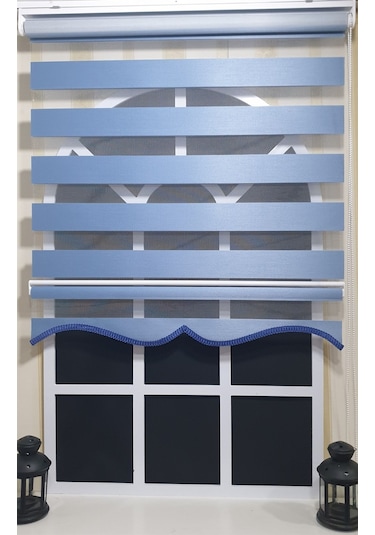 Zebra Stor Perde Mavi Etek Dilimli St 006