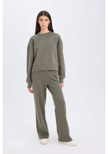 DeFacto Straight Fit Kalın Eşofman Altı Beli Lastikli Cepli Yüksek Bel Basic Düz B8571AX24WNKH422