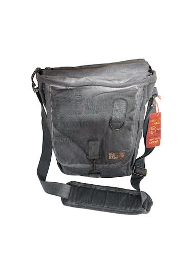 Vintage Salaş Kaliteli Unisex Taşlanmış Kumaş Okul Gezi Postacı Çantası 27x33cm GRİ