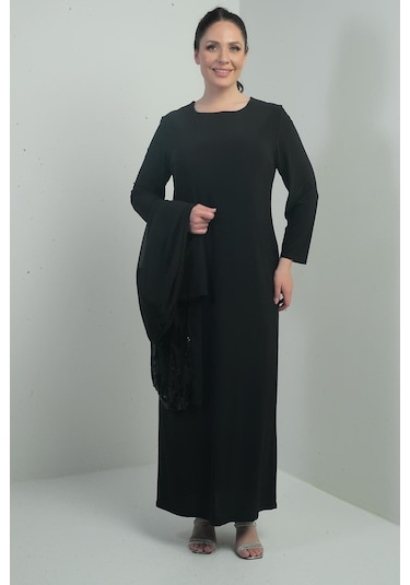 Kadın Önü Pulpayet Şifon Ceket Astarlı Kollu Sandy Uzun Elbise Büyük Beden 2'li Takım-40863 Siyah