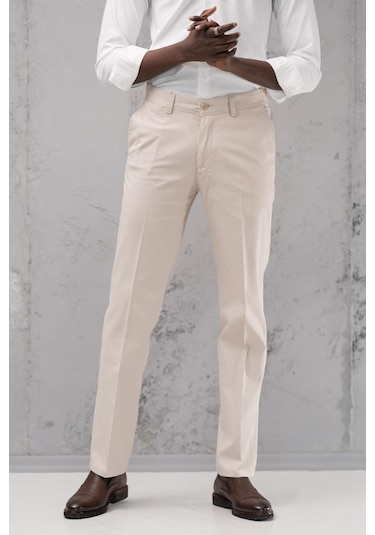 Notra Regular Fit Pamuklu Yan Cep Klasik Yazlık Gabardin Pantolon Krem