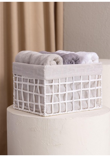 The Mia Braid Hasır Organizer Sepet Beyaz 30x22x19 Cm