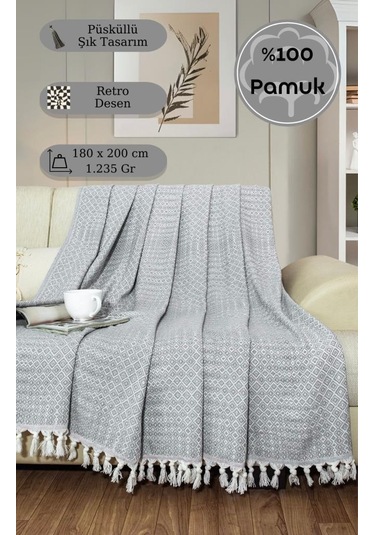 Battaniye Pamuk Riona 180x200 Cm Gri