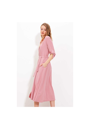 Gabria Ön Düğmeli Elbise Pudra