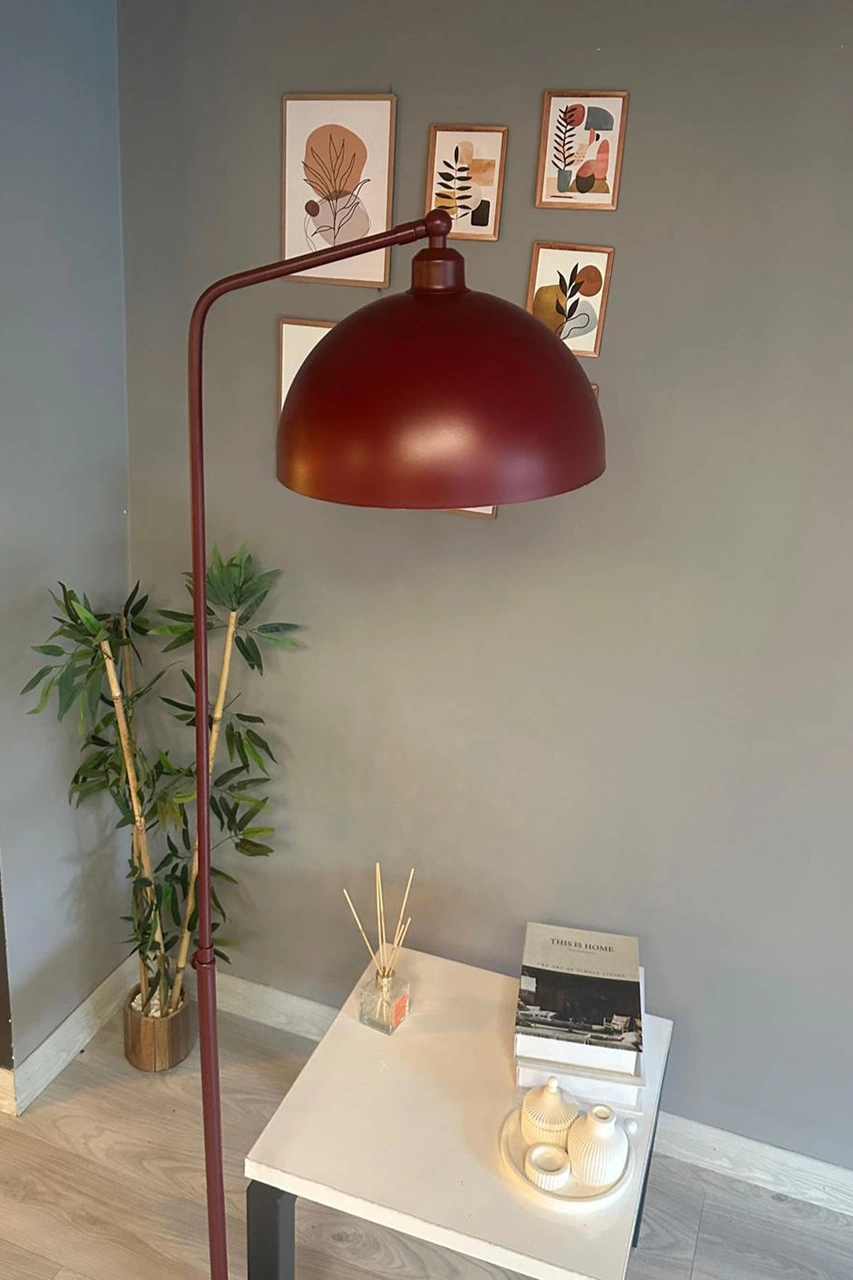 Vişne Çürüğü Lambader Hareketli Başlık Dekoratif Metal Oturma Odası Çalışma Odası Zemin Bordo