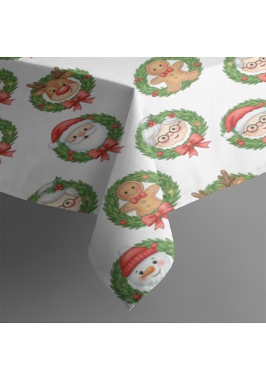 Noel Desenli Dikdörtgen Masa Örtüsü 60x84 İnç, Su Geçirmez Ve Leke Tutmaz Noel Karakter Gülü