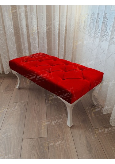 Kapitoneli Ayak Ucu Kapı Önü Antre Bench Puf Beyaz Ayak 120 45 Kırmızı